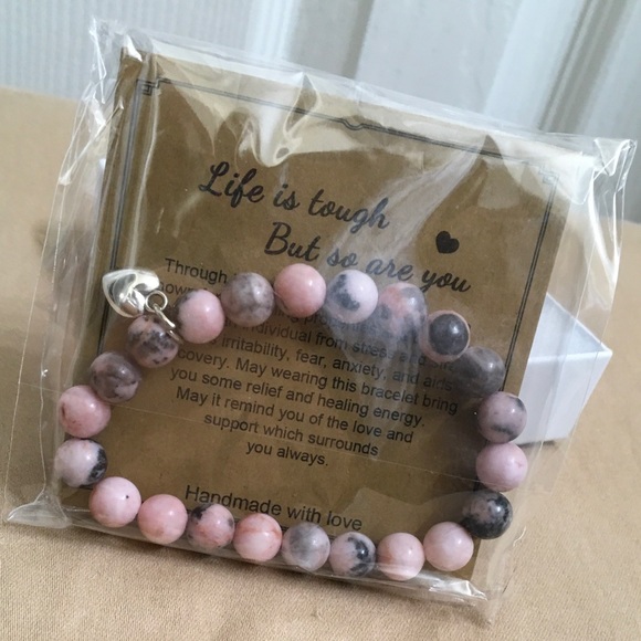 “Life is tough but so are you” Pink Amethyst Inspirational Bracelet - Picture 2 of 2